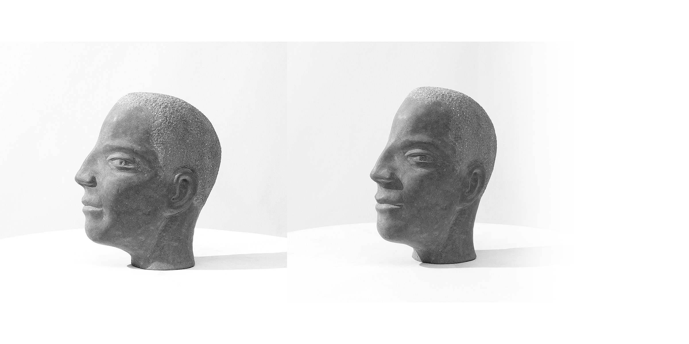 Erhard Mika, Hürth-Efferen, Skulpturen, Kopf für eine raumintegrierte Figur, 2022, Steingranulat-Schichtguss, Höhe 26 cm